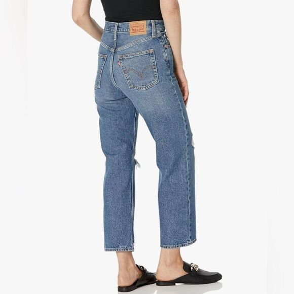 Levi’s Ribcage Straight Ankle Jeans Distressed Knees High Waist Denim Size 28 - Picture 2 of 8